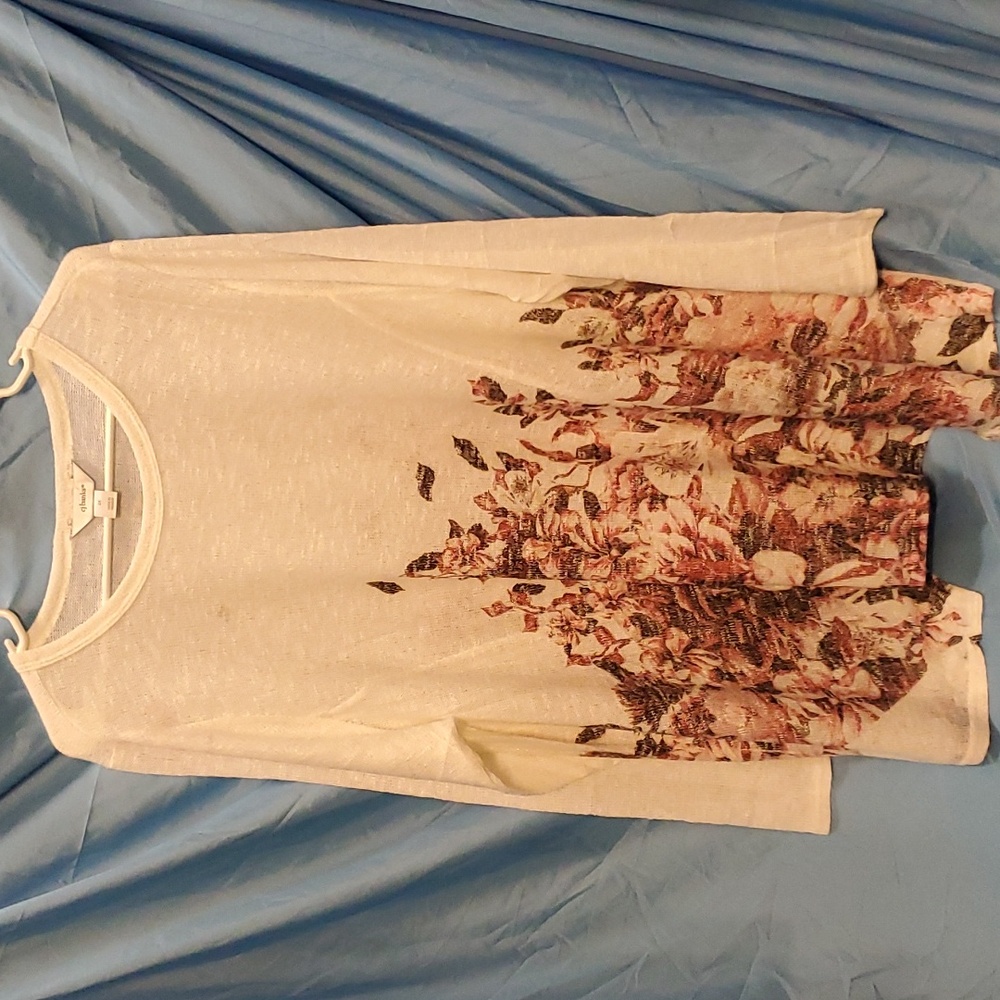 CJ Banks soft white sweater with floral motif